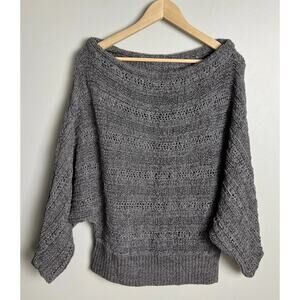 Leith Gray Open Knit Batwing Sleeve Sweater Size Small Minimalist Women’s
